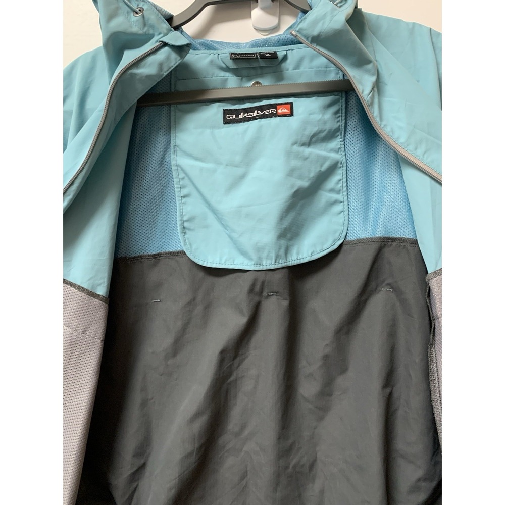 Quiksilver Jacket Mens XL Blue Gray Hooded Packable Windbreaker Outdoor School - Picture 5 of 12